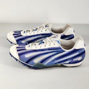 Asics Women's GN266 Track & Field White / Blue spikes running shoes Size 9.5